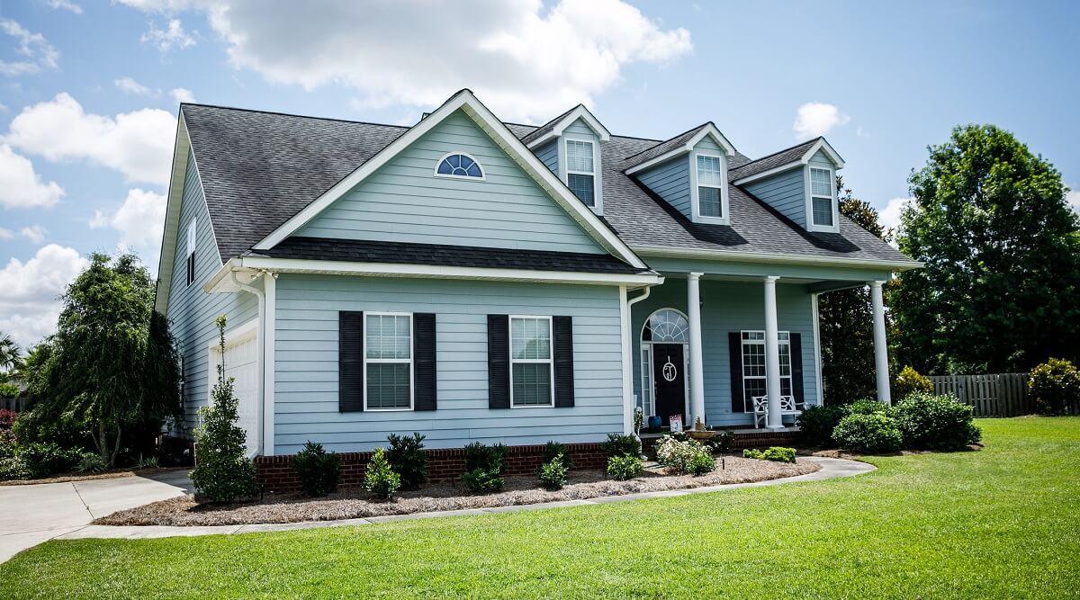 Exterior view of a nice blue house.